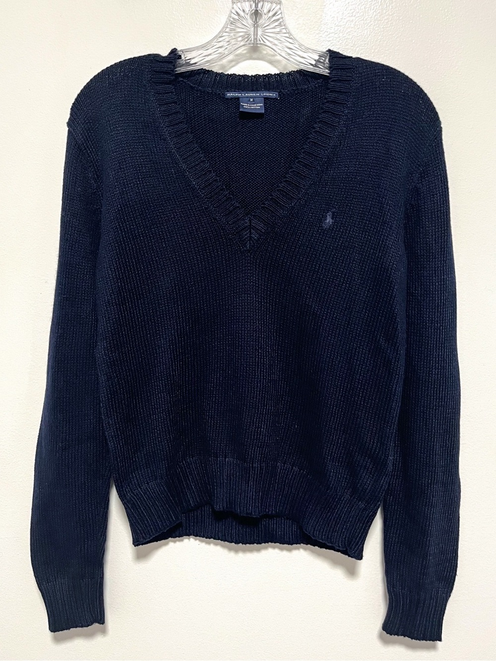 Vintage Ralph Lauren Y2k Knit Navy Blue Cotton Sweater Preppy Academia Medium